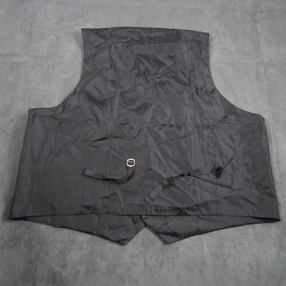 Barry Wang Suit Vest Men 5XL Black Silver Damask Paisley Formal Waistcoat